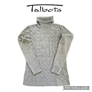 Talbots cable knit turtle neck lamb wool blend gray sweater size small